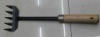 5 teeth iron Hand gardon tooth rake with wood handle