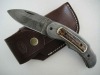 CUSTOM MADE True Damascus FOLDING Knife With Stage Horn & Damascus Steel Han