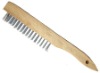 Curved wood handle steel wire brush