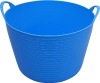 Flexible plastic buckets.