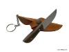 KNIFE AS KEY RING WITH LEATHER SHEATH. TOTAL LENGTH 13CM