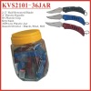 (KVS2101C-36JAR) 36 Pcs Assorted Color Plastic Handle Half Serrated Blade Knife in Jar