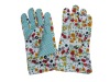 Ladies' cotton garden gloves, flower design. PVC dots palm. 9.5"