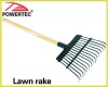 Lawn rake with wood handle