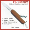 (PK-5003RW) 3 Fold Rosewood Multipurpose Pocket Knife Swiss Knife