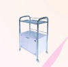 Salon tool car made of Stainless steel frame, the wooden box and toughened glass