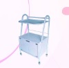 Salon tool cart made of iron frame, the wooden box and toughened glass