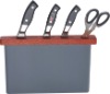 Square cutlery knives set with wood block- Red & Long