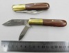 Traditional double-blade foding knife with wooden handle
