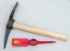 garden pickaxe with wooden handle