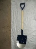 shovel with short wooden handle and blue PVC grip