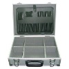 silver aluminum tool case with divided pallets