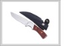 stainless steel hunting knife with wooden handle and PU leather sheath