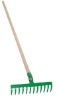 steel rake with wooden handle