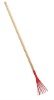 steel rake with wooden handle