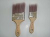 white and brown-red mixed synthetic fiber paint brush with natural wooden handle