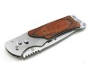 wood handle folding knife with led light