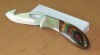stainelss steel skinning knife with hook handle embed color wood